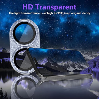 Camera Lens Protector for iPhone 17, Bling Glitter Camera Cover with 9H Tempered Glass Metal Ring, Anti-Scratch Lens Protector for iPhone 17 (Glitter - Purple)