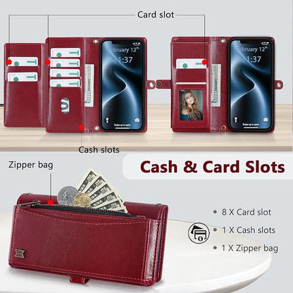 Wallet Case for iPhone 12/12 Pro with Card Holder/Crossbody Wallet/Strap| RFID Blocking | Magnetic | Kickstand | Detachable | PU Leather Phone Case for iPhone 12/12 Pro,6.1 in,Wine Red