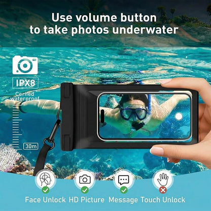 Waterproof Phone Case, with Inside Card Bag, Waterproof Phone Pouch for iPhone, Cell Phone Dry Bag for Cruise Travel Vacation Accessories Large Phone Holder, 2 Pack-Black