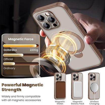 GolbinBox for iPhone 16 Pro Max Case with 360° Spin Magnetic Stand,[Compatible with Magsafe] [Military Protection][Built-in Ring Holder] Camera Control Phone Case for 16 Pro Max,Desert Titanium/Clear
