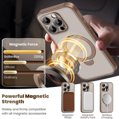 GolbinBox for iPhone 16 Pro Case with 360° Spin Magnetic Stand,[Compatible with Magsafe] [Military Protection][Built-in Ring Holder] Camera Control Phone Case for 16 Pro,Desert Titanium/Clear