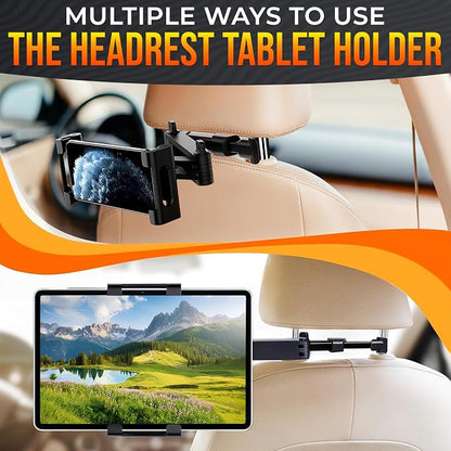 Car Headrest Tablet Holder for 5.5"-11" Devices - Tablet Headrest Mount with 360° Rotation & Charging Port Access - Quick Install & Adjustable Car Tablet Holder Сompatible with Smartphones and Tablets