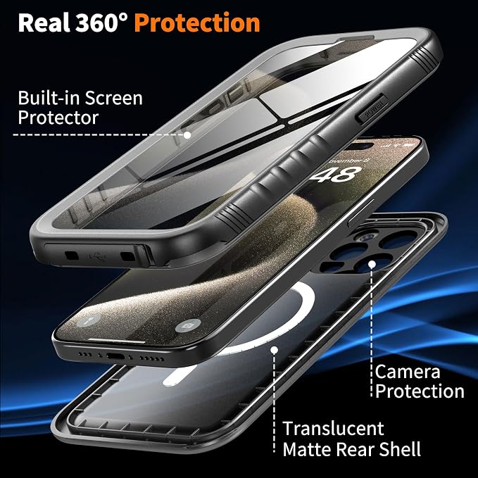 Cozycase for iPhone 14 Pro Max Waterproof Shockproof Dustproof Case [Compatible with MagSafe] - Heavy Duty/360 Full Body/Military Grade/Rugged Built in Screen/Camera Protector with Lanyard Black