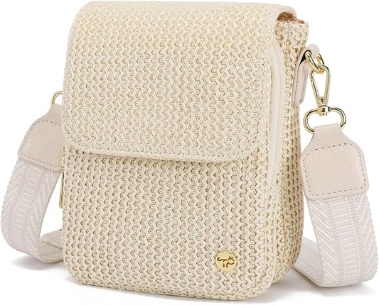 Haytijoe Faux Straw Crossbody Bags for Women Small Summer Purse RFID Woven Phone Bag Travel Beach Hawaiian Essentials Gifts