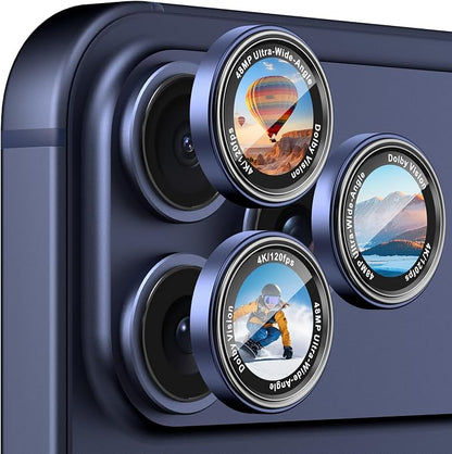 CACOE Camera Lens Protector for iPhone 17ProMax/17Pro/16ProMax/16Pro/15ProMax/15Pro/14ProMax/14Pro, [Anti-Scratch] [Drop-Proof][Strong-Adhesion] Camera Screen Cover(Dark Blue)
