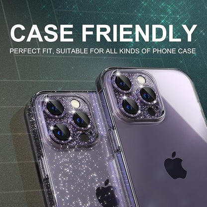 Choiche for iPhone 14 Pro/iPhone 14 Pro Max Camera Lens Protector, Bling Camera Cover with 9H Tempered Glass Lens Screen Protector Metal Ring Decoration Accessories (Glitter-Purple)
