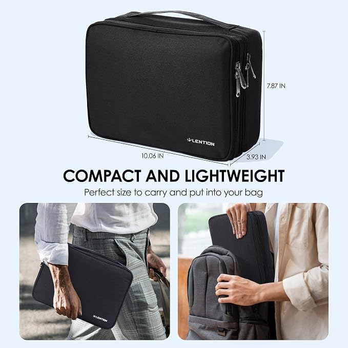 LENTION Double-Layer Cable Organizer Bag Portable Travel Digital Storage | Portable Carry Case Fits Power Bank, Earphone, Charger, Hard Drive; Waterproof Fabric Keeps Digital Accessories Tidy on Trip