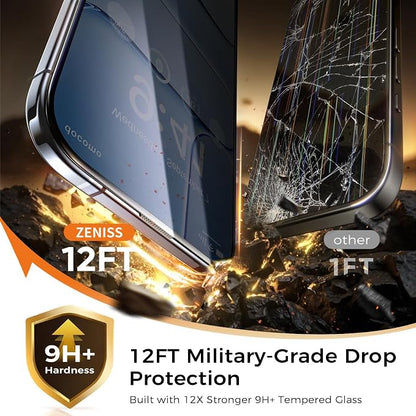 NeverBreak 9H+ Hardness for iPhone Air Privacy Screen Protector 12FT Military Grade Protection (Scratch, Shatter, Drop Resistance) Tempered Glass Full Coverage 6.5", 2 Pack with De-Bubble Card