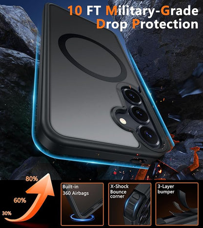 FNTCASE for Samsung Galaxy S25 Case: for Galaxy S24 Cases Magnetic Military Grade Drop Protection Translucent Cell Phone Cover - Slim Durable Shockproof Protective Bumper Cases- 6.2 inches (Black) | Magnetic Phone Cases, 14FT Military Grade Drop Protec...