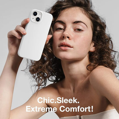 GONEZ Magnetic for iPhone 14 Case, Compatible with Magsafe, with Screen Protector + Camera Protector, Anti-Scratch Microfiber Lining, Liquid Silicone Shockproof Protective Phone Case, White