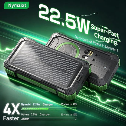 Solar Power Bank 49800mAh 22.5W QC3.0 Fast Charging Built in 4 Cables with USB C 6 Outputs & 2 Inputs for All Cell Phone Portable Wireless Charger Bright LED Flashlight Perfect for Camping