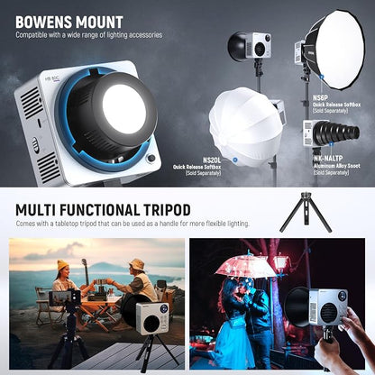 NEEWER HB80C 80W RGBWW LED Video Light with 72Wh Battery & 100W PD Fast Charging, 10400lux/m Brightness, 2500K-7500K CCT, 18 Lighting Effects, Bowens Spotlight for Studio Photography & Video Recording