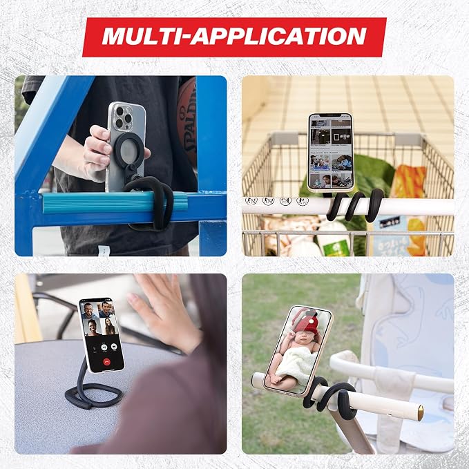 ICARMOUNT Flexible Gym Phone Holder for Peloton Treadmill Spin Bike - Gooseneck Magnetic Phone Mount for iPhone MagSafe Samsung, Wrap Around Phone Stand for Stroller/Desk/Shopping/Women Men Gym Gifts