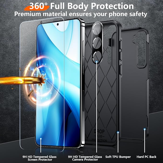 Red2Fire for Samsung Galaxy S25 Case, [Military Grade Drop Protection] Heavy Duty Full Body Shockproof Protection Non-Slip Phone Case for S25 Case 6.2 inch,Black