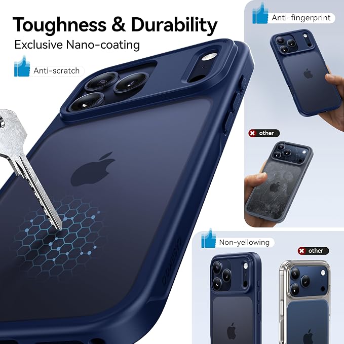CASEKOO Armor Shockproof Designed for iPhone 17 Pro Max Case [16FT Military Grade Protection] Matte Finish Protective Phone Case Anti-Fingerprint Thin Slim Hard Cover for iPhone 17 Pro Max - Deep Blue