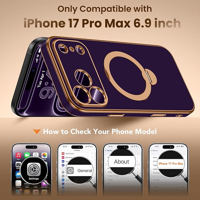 GolbinBox for iPhone 17 Pro Max Case with 360° Spin Magnetic Stand,[Compatible with Magsafe] [Military Protection][Built-in Ring Holder] Camera Control Phone Case for 17 Pro Max,Purple