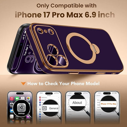 GolbinBox for iPhone 17 Pro Max Case with 360° Spin Magnetic Stand,[Compatible with Magsafe] [Military Protection][Built-in Ring Holder] Camera Control Phone Case for 17 Pro Max,Purple