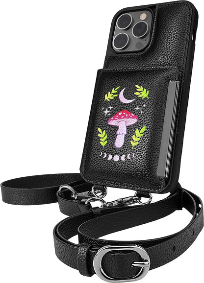 Smartish iPhone 14 Pro Max Crossbody Wallet Case - Dancing Queen [Purse/Clutch with Detachable Strap & Wristlet] Protective Cover with Credit Card Holder - Moons Out Shrooms Out