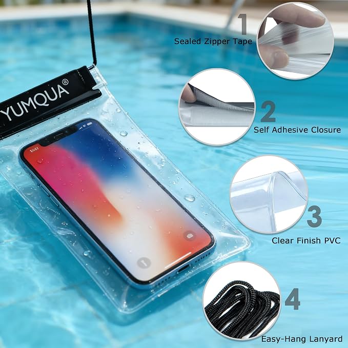 YUMQUA Clear Waterproof Bag, Waterproof Document Pouch Passport Holder Water Tight Map Case Waterproof Pouch Water Proof Small Dry Bags for Kindle Phone Tablet Camera, Kayak Boat PaddleBoard