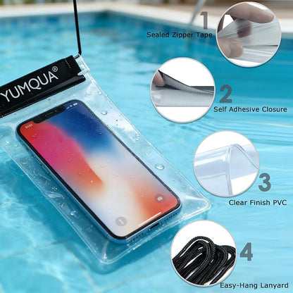 YUMQUA Clear Waterproof Bag, Waterproof Document Pouch Passport Holder Water Tight Map Case Waterproof Pouch Water Proof Small Dry Bags for Kindle Phone Tablet Camera, Kayak Boat PaddleBoard