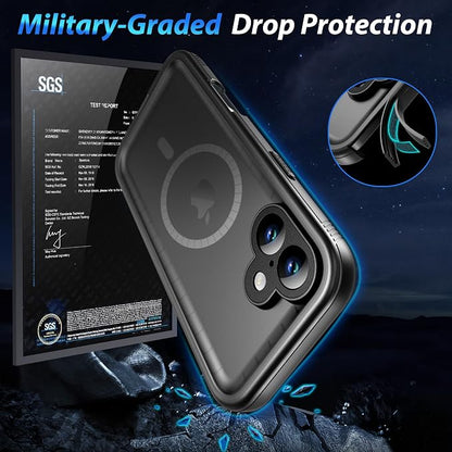 SPORTLINK for iPhone 16 Plus Case - IP68 Waterproof Military Protective Full Body Heavy Duty Shockproof 360 Sealed Dustproof with Camera Screen Protector Cover for i Phone 16 Plus 6.7" Mag/Black