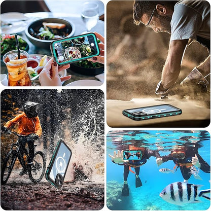 Temdan Magnetic for iPhone 14 Case Waterproof [Compatible with MagSafe] [IP68 Underwater] [Built-in Camera Lens & Screen Protector] Full Body Shockproof Phone Case Blue