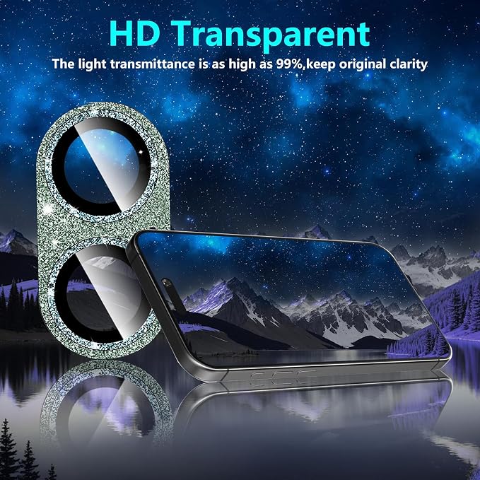 Camera Lens Protector for iPhone 16/iPhone 16 Plus, Bling Glitter Camera Cover with 9H Tempered Glass Metal Ring, Anti-Scratch Camera Protector for iPhone 16/iPhone 16 Plus (Glitter - Green)