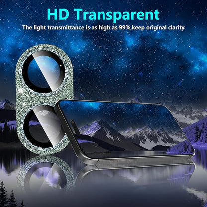 Camera Lens Protector for iPhone 16/iPhone 16 Plus, Bling Glitter Camera Cover with 9H Tempered Glass Metal Ring, Anti-Scratch Camera Protector for iPhone 16/iPhone 16 Plus (Glitter - Green)