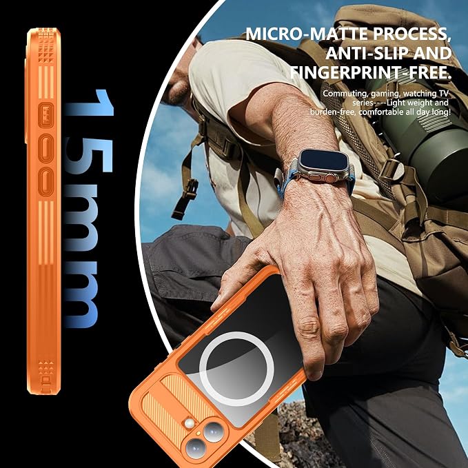 GOLDJU Magnetic for iPhone 17 Case-Waterproof, Built-in Screen & Camera Protector-IP68 Underwater Full Body 16FT Military Dropproof Shockproof Case for 17 6.3''- Orange