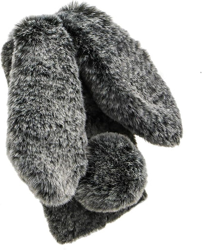 Rabbit Ear Case for iPhone 14 Pro 6.1, Crossbody Strap Case Fuzzy Fluffy Cute Women Girls Kids Plush Ball Bunny Fur Phone Case Shockproof Silicone Bumper Protective Cover,Dark Grey