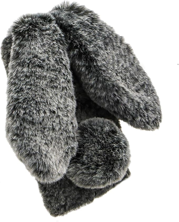 Rabbit Ear Case for iPhone 14 Plus 6.7, Crossbody Strap Case Fuzzy Fluffy Cute Women Girls Kids Plush Ball Bunny Fur Phone Case Shockproof Silicone Bumper Protective Cover,Dark Grey