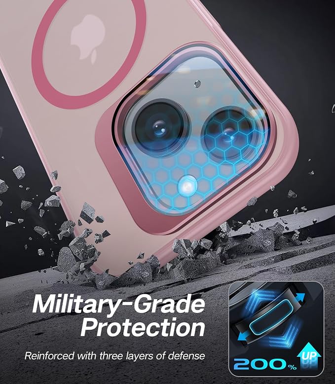 for iPhone 15 Plus Case with Camera Cover Stand [Built-in 9H Camera Lens Protector][Fit for Magsafe] Military Grade Shockproof Translucent Matte Magnetic Phone Case 6.7",Pink