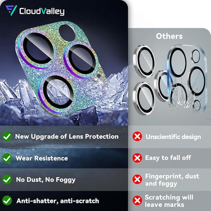 CloudValley Glitter Camera Lens Protector for iPhone 14 Pro / 14 Pro Max, 9H Tempered Glass [All in 1 Design], Case Friendly Anti-Scatch High Definition, GlitterColorful