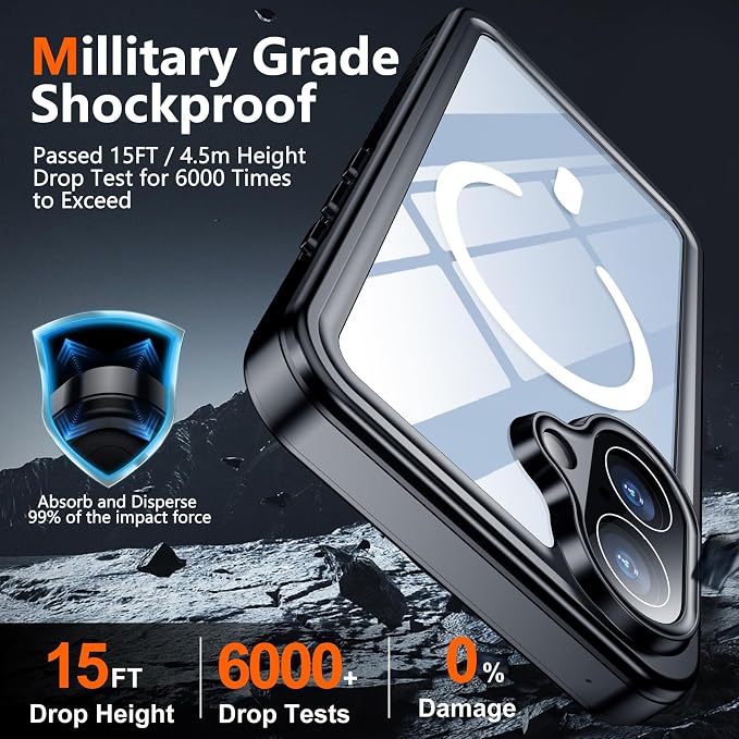 SPIDERCASE Magnetic for iPhone 17 Case- [Compatible with Magsafe] [IP68 Underwater] 15FT Military Grrade Shockproof Full Body Sealed Drop Protection with Lanyard for iPhone 17 6.3"-Blue/Clear
