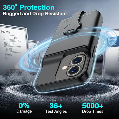 BOPPS Battery Case for iPhone 16 Plus with Stand【Support Carplay】 Slim 8500mAh Portable Rechargeable Strong Protective Extended Charger Cover for iPhone 16 Plus Charging Case-6.7inch Black
