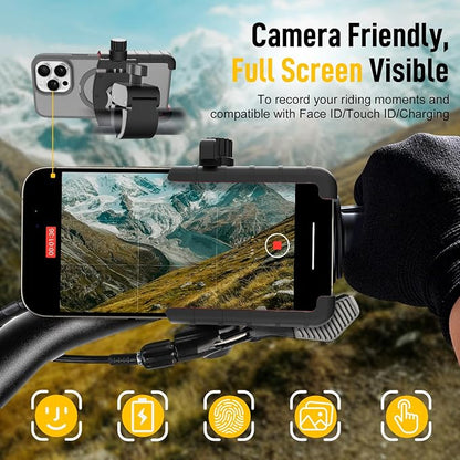 Moman Bike Phone Holder, PMS1 Universal Motorcycle Phone Mount【Unobstructed Lens】 360° Rotatable Quick Release Compatible with iPhone Samsung 4.5”-7.0” Phone, Motorcycle-Phone-Holder-Motorbike-Mount