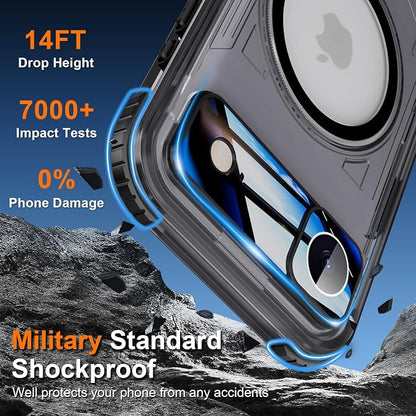 WIFORT for iPhone 17 Air Waterproof Case, [Fit for Magsafe] with Sapphire Lens & Screen Protector, IP68 Full Body 15FT Military Shockproof, Magnetic Frosted Phone Cover with Lanyard, 6.5" Black