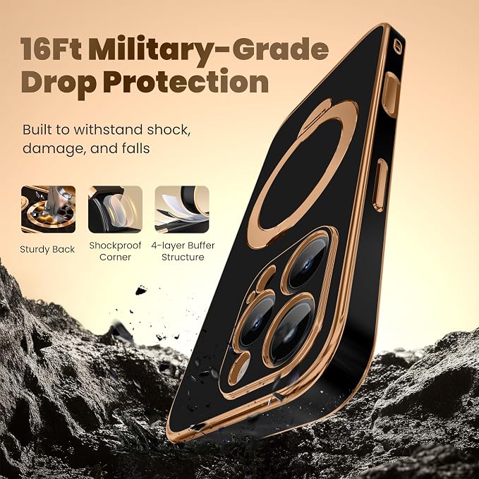 GolbinBox for iPhone 16 Pro Max Case with 360° Spin Magnetic Stand,[Compatible with Magsafe] [Military Protection][Built-in Ring Holder] Camera Control Phone Case for 16 Pro Max,Black