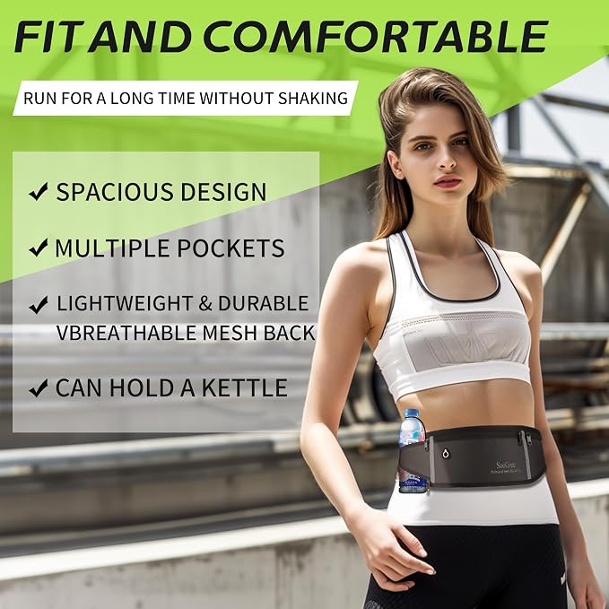 SooGree Men Women Running Belts,Slim Sport Belts,Waterproof Running Fanny Pack,Waterproof Running Waist Packs with Reflective Strip,Runner Belt for Running Walking Cycling Camping Gym (green)