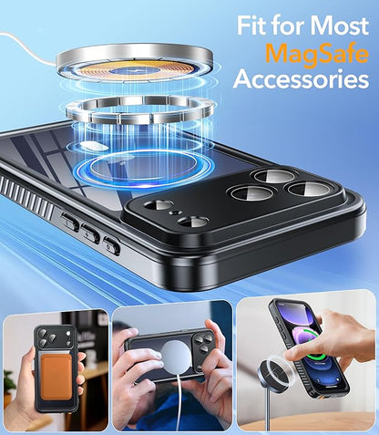 Oterkin Waterproof Case for iPhone 17 Pro Max Case Compatible with MagSafe, Full Body Rugged iPhone 17 Pro Max Phone Case with Built-in HD Screen & Lens Protector [15FT Military] 17ProMax Case (Black)