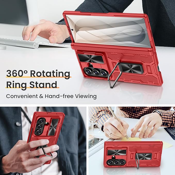 VEGO for Galaxy Z Fold 8 Ultra Case with Screen Protector&Hinge Cover,Red | Built-in Slide Camear Cover & 360° Ring Stand Heavy Duty Drop Protection Case for Samsung Galaxy Z Fold 8 Ultra 5G 2026