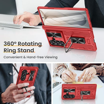 VEGO for Galaxy Z Fold 8 Ultra Case with Screen Protector&Hinge Cover,Red | Built-in Slide Camear Cover & 360° Ring Stand Heavy Duty Drop Protection Case for Samsung Galaxy Z Fold 8 Ultra 5G 2026