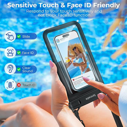 SYNCWIRE Waterproof Phone Case, 2-Pack IPX8 Double Space Waterproof Phone Pouch for iPhone 15 14 13 12 Pro Max XR X SE 2022 8 Samsung S24 S23 S22 Ultra S21 Phones Under 8.5 Inch - Black