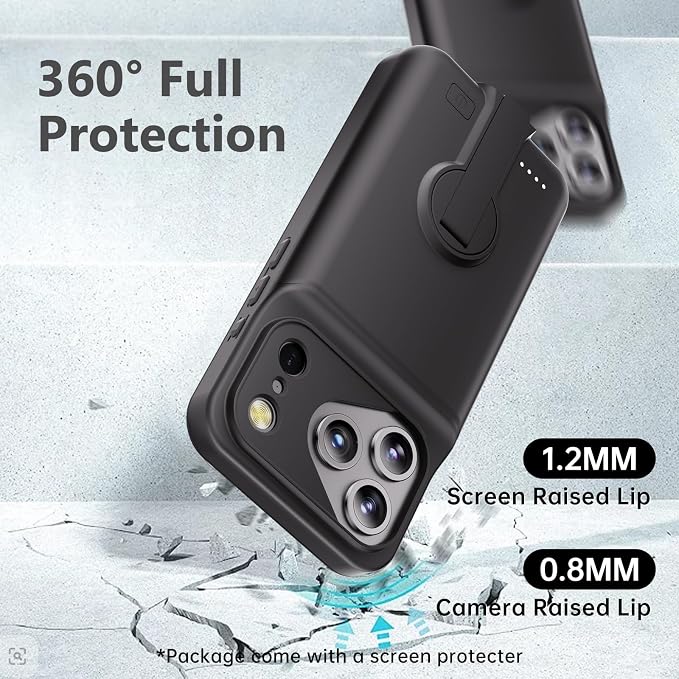 GIN FOXI for iPhone 17 Pro Battery Case with Stand, Charging Case Charger 8500mAh Ultra-Slim Lightweight Powerful Battery Pack 15W Fast Rechargeable Anti-Fall TPU Juice Box (6.3") Black