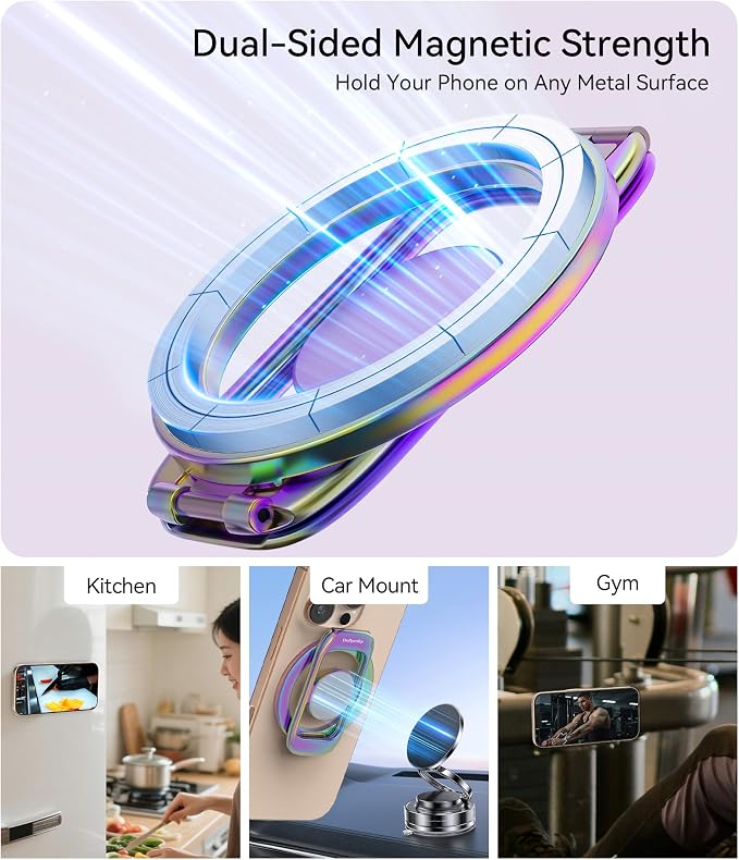 Magnetic Phone Ring Holder for MagSafe Phone Grip & Kickstand, Strong Dual-Sided Magnets Compatible with MagSafe Car Mount Gym for iPhone 17/16 Pro Max 15/14/13/12 and Android Phone Cases (Colorful)