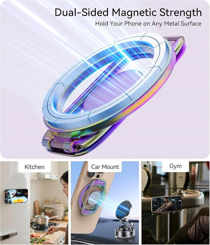 Magnetic Phone Ring Holder for MagSafe Phone Grip & Kickstand, Strong Dual-Sided Magnets Compatible with MagSafe Car Mount Gym for iPhone 17/16 Pro Max 15/14/13/12 and Android Phone Cases (Colorful)