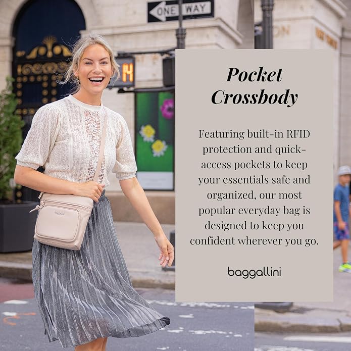 Baggallini Pocket Crossbody Bags for Women 8x8 Small Lightweight Durable Water-resistant Travel Purse W/Rfid
