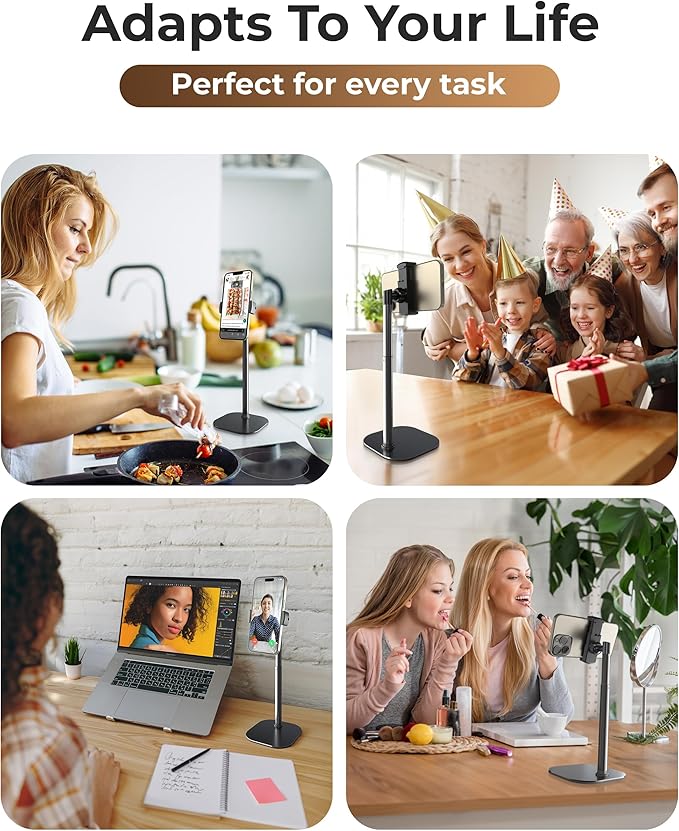 COOPER ChatStand, [Gift Family Pack], Adjustable Cell Phone Stand for Desk, Phone Stand for Recording, iPhone Holder, Small Tripod for iPhone, Fits Samsung, Android Smartphones, (Night Black, 2-Pack)