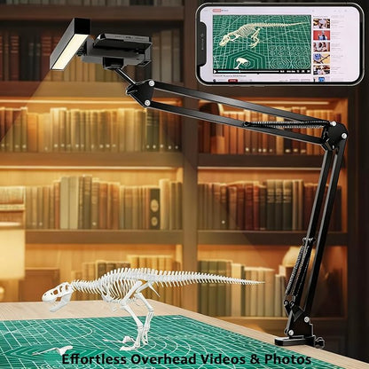 Desk Selfie Light with Overhead Phone Mount, Adjustable Arm & Phone Holder, USB Powered Video Light for Content Creation, Photo Shooting, Live Streaming，Video Recording