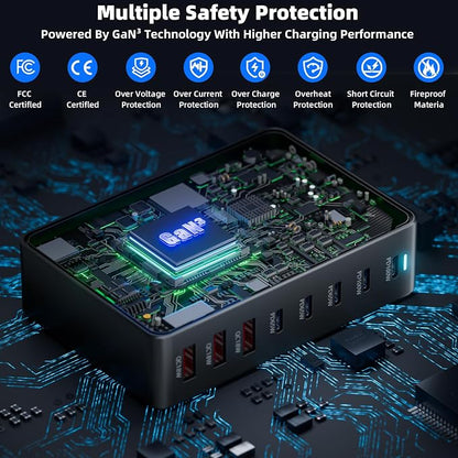 440W Fast Charging 8 Port USB C Charger Block, Multi-Device USB Charging Station Wall Desktop Charger with GaN Ⅲ Technology, USB-C Charger Adapter for MacBook/iPad/iPhone 16/Samsung Galaxy/DELL/HP